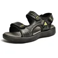 Premium black leather outdoor sandals for men with durable rubber sole for beach - 38 / Black