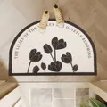 Semi-circular non-slip entrance mat with black tulip pattern and artistic English text - 40*60cm / Floral Pattern HD-1
