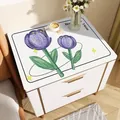 Wasserdichte Kunstleder-Nachttischmatte mit elegantem lila Tulpen-Blumenmuster - 30*40cm / Off-White (Lila Tulpe - M)