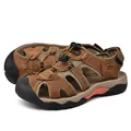 Men's breathable brown leather outdoor closed-toe sandals for trekking and beach - 38 / Deep Brown