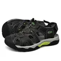 Durable men's black outdoor closed-toe sandals with breathable mesh and neon green accents - Black