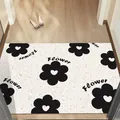 Non-slip entrance silk loop doormat with black and white flower heart pattern for home - Floral Pattern HD-6
