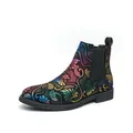 Herren Chelsea-Boots mit lebhaftem Regenbogen-Mosaikmuster aus dunklem Ledermaterial - 38 / Mosaik Bohemian Chelsea-Boots / Mehrfarbig (9555)
