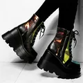 Bottines à plateforme élégantes avec motif serpent holographique et fermeture éclair - 35 / Style Color-Block Motif Serpent Iridescent (15) / Noir