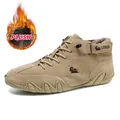 Men's khaki suede winter high-top Martin boots featuring a warm plush lining detail - 38 / Plush Lined Style (C8008M) / Khaki