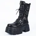 Botas góticas punk de plataforma con hebillas metálicas y suela de tracción gruesa - 36 / Negro
