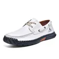 White men's casual PU leather shoes with hand-stitched details and non-slip sole - 38 / White (2638)
