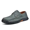 Men's stylish casual PU leather shoes featuring hand-stitched design and durable sole - 38 / Green (2638)