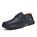 Men's casual black PU leather shoes with hand-stitched details and anti-slip sole - 38 / Black (2638)