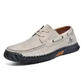 Men's casual hand-stitched PU leather work shoes with durable non-slip rubber sole - 38 / Beige (2638)