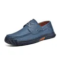 Men's blue hand-stitched casual PU leather shoes with non-slip rubber sole - 38 / Blue (2638)