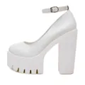 Side profile view of elegant white 14cm platform high heels with adjustable ankle strap buckle - 35 / Lychee Pattern Surface (Matte) / White