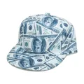 Trendige Hip-Hop-Baseballkappe mit flachem Schirm und Dollar-Geldschein-Print - Blau Weiß US-Dollar Druck Stil