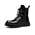 Men's high-top shiny black patent leather Martin boots featuring a thick lug sole design - 38 / Patent Black