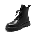 Classic black British style high-top motorcycle boots for men with chunky lug sole - 38 / Matte Black