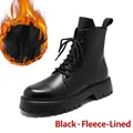 Classic black men's Martin boots with warm fleece lining and high-top lace-up design - 38 / Fleece Lined Style / Matte Black