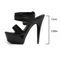 Professional black 15cm platform stiletto sandals with decorative zipper straps - 38 / Black Zipper 17