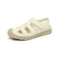 Sandalias de pescador de cuero beige con costuras hechas a mano para playa en verano - 35 / Beige (6266)