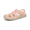 Cómodas sandalias de pescador en cuero rosa con detalles cosidos a mano y punta cerrada - 35 / Rosa (6266)