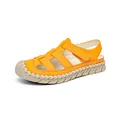 Sandalias de pescador en cuero naranja con suela gruesa beige cosida a mano - 35 / Naranja
