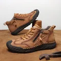 Durable brown men's outdoor Martin boots featuring textured leather and a side zipper - 38 / Martin Boots (8855CG) / Brown