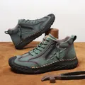 Men's outdoor leather Martin boots in distressed green with crocodile texture - 38 / Martin Boots (8855CG) / Green