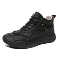 High-top black outdoor casual men's boots with textured rubber sole for autumn and winter - 38 / Black