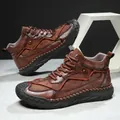Brown leather outdoor hiking boots with mesh paneling and non-slip rubber soles - 38 / Deep Brown