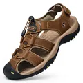 Premium men's breathable anti-collision outdoor closed-toe sandal in brown leather - 38 / Dark Brown