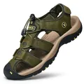 Durable men's breathable closed-toe outdoor beach sandals in olive green with rubber sole - 38 / Army Green