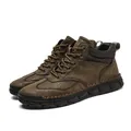 Men's retro brown high-top casual leather boots with textured finish and durable rubber sole - 38 / Khaki