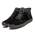 Close-up detail of premium black suede outdoor casual boots for men with knit ankle - 38 / Regular Style (7009) / Black