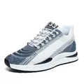 Zapatillas deportivas para hombre de malla transpirable blancas y azules fly-knit - Blanco