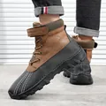 Wasserdichte Outdoor-Schneestiefel für Herren mit braunem Leder und Gummisohle - 38 / Khaki Mit Fleece (3020)