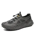 Men's grey breathable mesh outdoor hiking shoes with protective toe and non-slip sole. - 38 / Gray