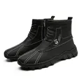 Herren schwarze Schneestiefel mit warmem Fleecefutter und seitlichem Reißverschluss. - 38 / Martin-Stiefel-Stil (Fleece-Futter) (3021) / Schwarz