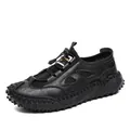 Men's black breathable mesh outdoor trail sneakers with anti-slip studded rubber sole. - 38 / Black