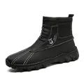 Schwarzer Herren-Schneestiefel zum Hineinschlüpfen mit weißen, dekorativen Kontrastnähten - 38 / Martin Stiefel Stil (3021) / Schwarz