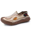 Ademende herensandalen met dichte neus en handgestikte dikke zool in beige kleur - 38 / 3032 Beige