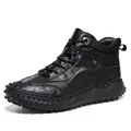 Men's high-top black leather outdoor hiking boots with studded anti-slip soles - 38 / Black (Single Lining)