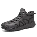 Durable men's high-top outdoor hiking boots in dark grey leather with non-slip rubber soles. - 38 / Gray (Standard Size)