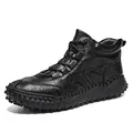 High-top men's outdoor leather hiking shoes with durable anti-slip studded soles - 38 / High-Top Outdoor Boot Style (8859) / Black