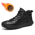 Durable black high-top outdoor leather boots with warm fleece lining and non-slip sole - 38 / Fleece-Lined Warm High-Top Outdoor Boot Style (8859) / Black