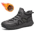 Men's dark grey high-top outdoor leather boots featuring a warm fleece lining and textured sole - 38 / Fleece-lined Style (8859) / Gray