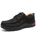 Close-up detail of black genuine leather outdoor shoes featuring thick rubber soles - 38 / Lace-up Style (3238) / Black