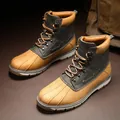 Men's high-top outdoor work boots with tan shell toe and warm fleece lining - 38 / Yellow