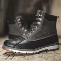 Classic high-top black and grey men's winter outdoor work boots with warm lining - 38 / Black