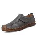 Handgemaakte echt lederen heren loafers in donkerbruine getextureerde afwerking en stiksels - 38 / Grijs (90333) / Grijs