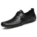 Mocassins de conduite pour hommes en cuir noir perforé respirant à semelle souple noir - 38 / Noir