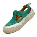 Stylish women's green and silver closed-toe platform sandals featuring velcro closure - 38 / Green